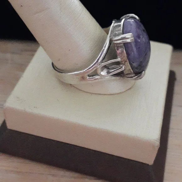 Sterling Silver Charoite Gemstone Ring T100 - Picture 3 of 14